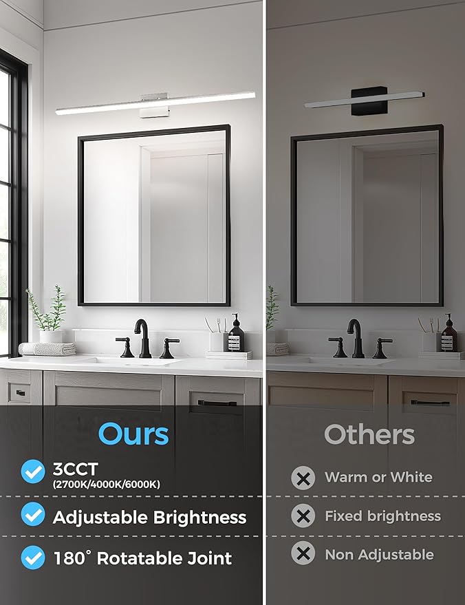 L LOHAS LED 48-Inch Bathroom Vanity Light Bar Over Mirror, Brushed Nickel Modern Bathroom Light Fixtures, 3CCT Adjustable LED Vanity Lights for Living Room Wall