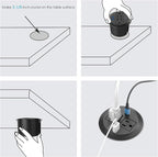 3 inch Desktop Power Grommet USB C,20W Fast Charging Station,Furniture Recessed Power Strip,2 Outlets,3 USB Ports,Flush-Mount for Desktop, Workspace Essential Desk Outlet,2 Pack (Black)