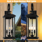 24" Dusk to Dawn Outdoor Wall Light Fixture 2 Pack-Black Extra Large Modern Porch Lantern 3-Light, Waterproof Exterior Lighting Sconce Wall Mount, Outside Lamp for Entryway Garage Coach E12 Base