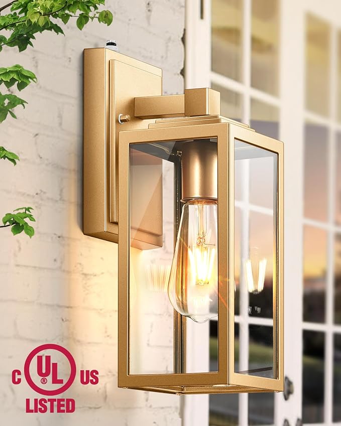 VIANIS Gold Outdoor Wall Light Dusk to Dawn Sensor, Exterior Wall Mount Sconces Lanterns Fixture for House, Golden Waterproof Aluminum Outside Wall Lamps for Patio, Porch Lighting for Garage Entryway