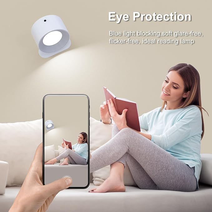 Koopala 3PACK Rechargeable LED Wall Sconce, Cordless Battery with Remote, Powered Wall Sconce, 3 Brightness Levels, 360° Swivel Magnetic Shade for Bedrooms, Hallways, Den and Reading Spaces（White）