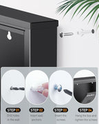 Uniclife Wall Mount Mailbox, Mailboxes for Outside, Large Modern Mail Box with Key Lock, Security Locking Drop Box for Newspaper House Office Outdoor, Black