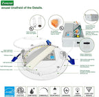 zouzai 1 Pack 4 Inch 5CCT Ultra-Thin LED Recessed Ceiling Light with Junction Box, 2700K/3000K/3500K/4000K/5000K Selectable, 9W Eqv 80W, Dimmable, led can Lights - ETL and Energy Star Certified