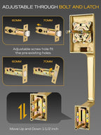 EHOMEWARE Double Front Door Handle Set, 1 Pack Satin Brass Square Door Lever, Exterior Door Knob & Deadbolt Combo, Door Lock Set for Front/Back/Office Doors, Heavy Duty Door Handle