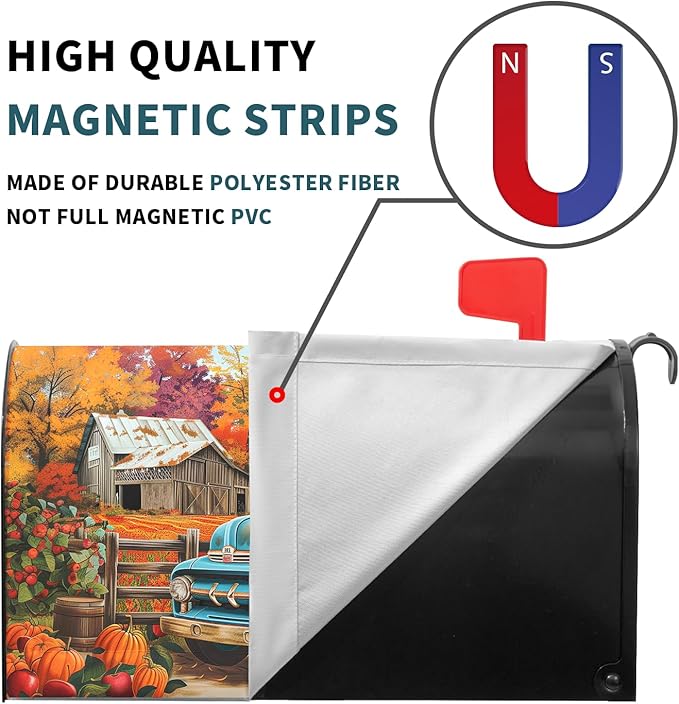 Kawani Fall Mailbox Cover - Autumn Harvest Thanksgiving Pumpkin Farm Truck Magnetic Standard Size 21x18 Inch Rustic Waterproof Post Box Wrap Garden Yard Decor for Outdoor