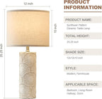 25.25" Tall White Lamps Set of 2 with Floral Design, Farmhouse White Ceramic Lamps Set of 2 for Bedroom, Living Room, Beige Table Lamps for Nightstands, Console Table