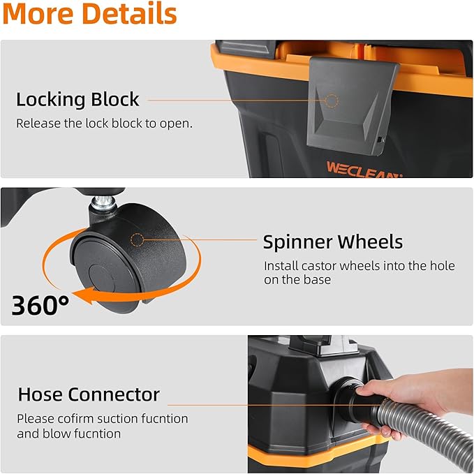 WECLEAN 4 Gallon 5.5 Peak HP Commercial Wet Dry Vacuum Cleaner Shop Vac for Outdoor Patio Wet & Dry Construction Shop Vac with Blower Gift for Father