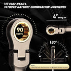 DISEN 12 Pcs Flex Head Ratcheting Wrench Set 90 Teeth, Metric Combination Ratchet Wrenches Set 8-19MM, Nickel Plating Cr-VSteel with Organizer Rack