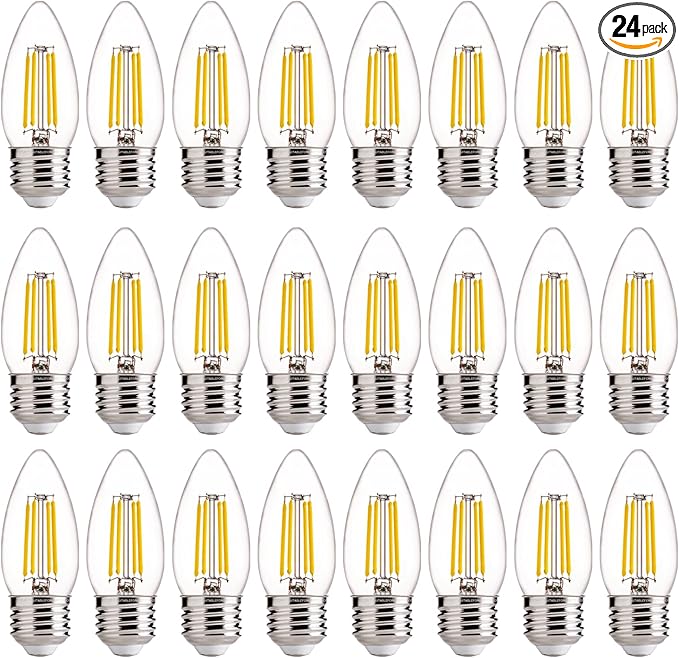 FLSNT 60W Equivalent LED Chandelier Light Bulbs, Dimmable LED B11 E26 Candelabra Base Bulbs, 3500K Natural White, 550LM, 24 Pack UL,CA65 Listed.