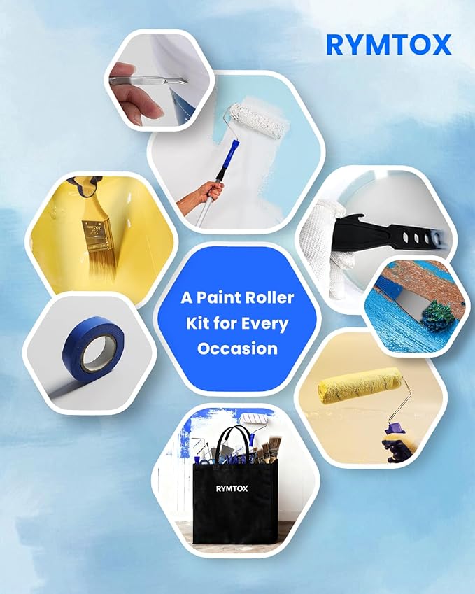 33PCS Paint Roller Kit with Extension Pole | 2–4 FT Pole | 9" & 4" Paint Rollers | Carry Bag | 4 Brushes & Tape | Professional Painting Supplies & Paint Brushes Set for Walls Ceilings and Home