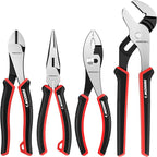 ARROW 4-Piece Pliers Set, Includes 8 Inch Diagonal, Long Nose, Slip Joint, 10 Inch Groove Joint Pliers, Ergonomic Anti-slip Handle, for Basic Repair