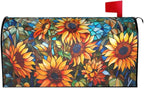 Giwawa Stained Glass Sunflower Mailbox Covers Magnetic for Fall Mailbox Cover Autumn Mail Box Covers Standard Size 18 x 21 Thanksgiving Decorations Outdoor Welcome Mailbox Wrap