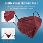 WWDOLL KN95 Face Mask 50 Pack, 5-Layers Breathable KN95 Masks, Red