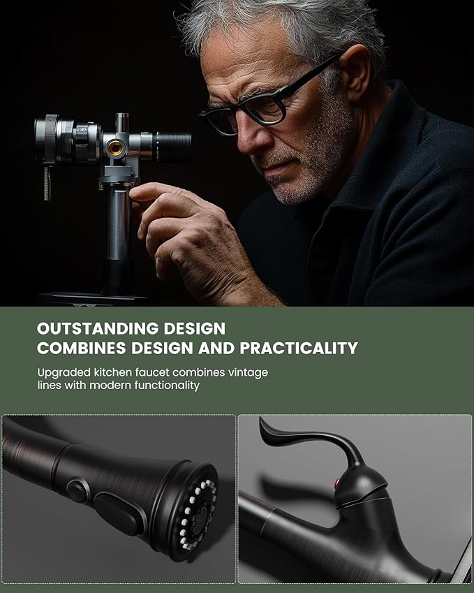 APPASO Pull Down Kitchen Faucet with Sprayer Oil Rubbed Bronze, Single Handle High Arc Faucet with Deck Plate, Neoperl Aerator, CUPC-Certified Pull-Out Hose, Water Supply Tubing, and Valve Core