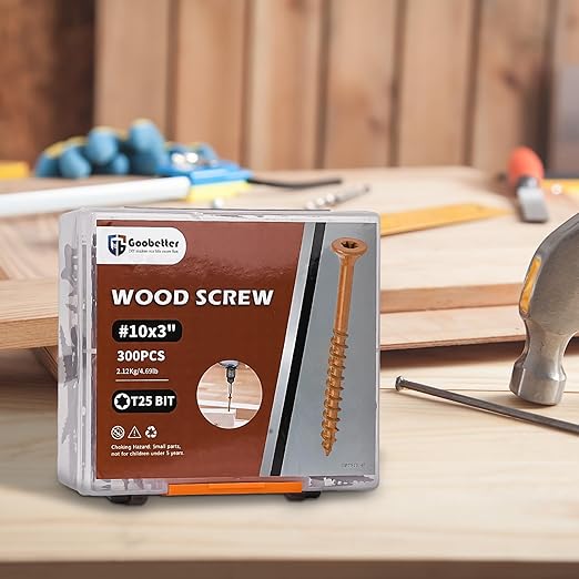 Wood Screws 3 Inch, 300 Pcs Construction Fence Screws, #10 x 3 Deck Exterior Screws for Wood, Rust Resistant, T25 Star Bits Included, Brown