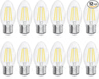 E26 Base LED Candelabra Bulb, 5000K Daylight, 6W, 60 watt Equivalent, E26 LED Bulb Non-Dimmable, B10 Chandelier Candle Light Bulbs, 90+CRI, 600LM, Cear Glass, 12 Pack