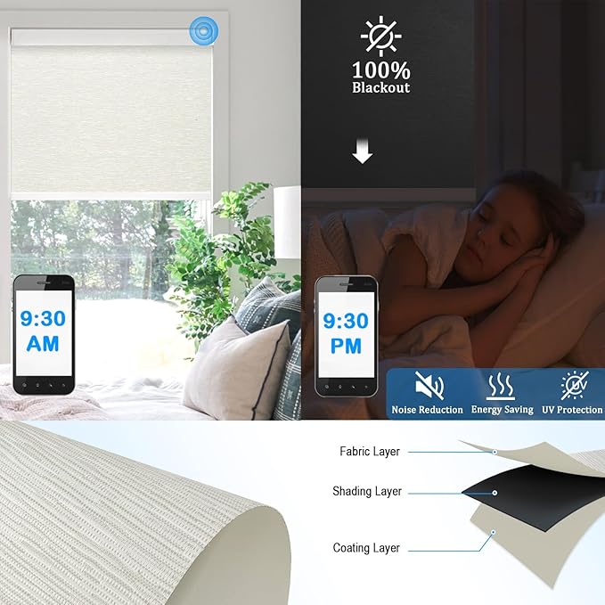 Motorized Blinds with Remote Cordless Automatic Motorized Shades Custom Blinds for Windows Smart Curtains Compatible with Alexa Google Home(Blackout Jacquard Beige,W68 x H72in)