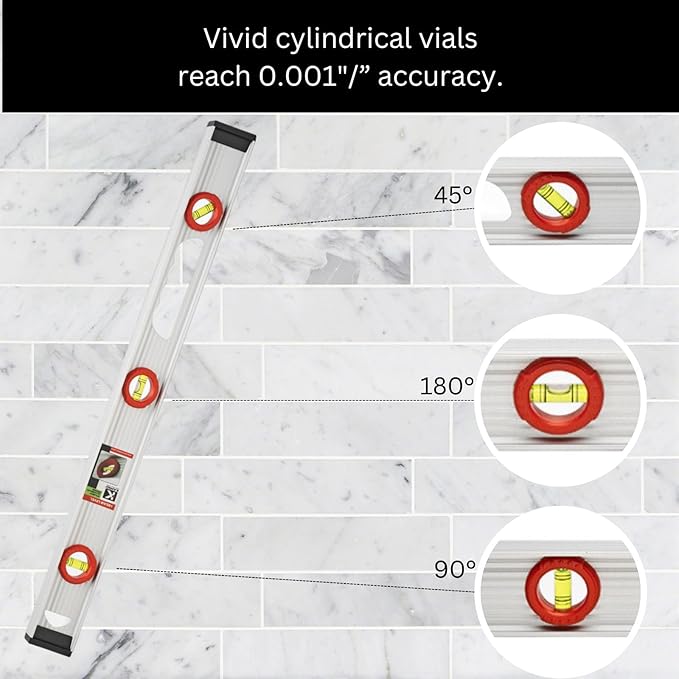Kapro - 130 Project I-Beam Level - Features V-Groove, Horizontal, Vertical + 45° Vials - Aluminum Frame + Handle + ABS End Caps - 24 Inch