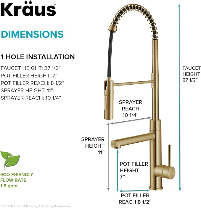 KRAUS Artec Pro Commercial Style Pull-Down Single Handle Kitchen Faucet with Pot Filler in Brushed Brass, KPF-1604BB