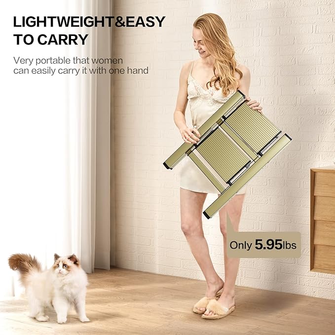 GameGem 2 Step Ladder, Aluminum Folding Step Stool with Anti-Slip Sturdy and Wide Pedal, Lightweight Portable Multi-Use Stepladder for Home and Kitchen Use Space Saving, Gold, 330 lbs