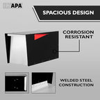 Ilyapa Modern Mailbox for Post Mount - Black with White Door Powder Coated Steel, Waterproof Letter Box for Parcels, with Recessed Magnetic Close Door