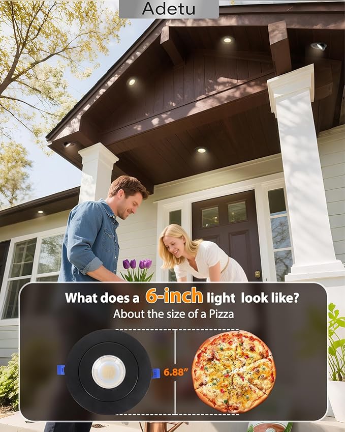 Adetu Recessed Lighting 6 inch, 360°+90° Adjustable Directional 6 inch 5CCT Gimbal Black Led Recessed Light, 2700K-5000K Dimmable Retrofit Eyeball Can Recessed Lights with Jbox, ET (Black,1 Pack)