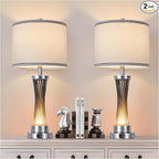 3-Way Dimmable Table Lamp Set of 2,Touch Control Lamp with Night Light,Modern Blue Crystal Table Lamps for Bedroom,Living Room，Bedside Lamps with USB A+C Ports，Fabric Lampshade(Blubs Included)