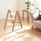 3 Step Ladder, Portable Step Ladder Folding, Lightweight Step Ladder with Anti-Slip Pedal, Aluminum Indoor and Closet, Kitchen, 330lbs - White & Wood Grain