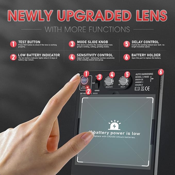 YESWELDER Large Viewing True Color Solar Powered Auto Darkening Welding Helmet with SIDE VIEW, 4 Arc Sensor Wide Shade 4/5-9/9-13 Welder Mask for TIG MIG ARC Grinding Plasma LYG-Q800D