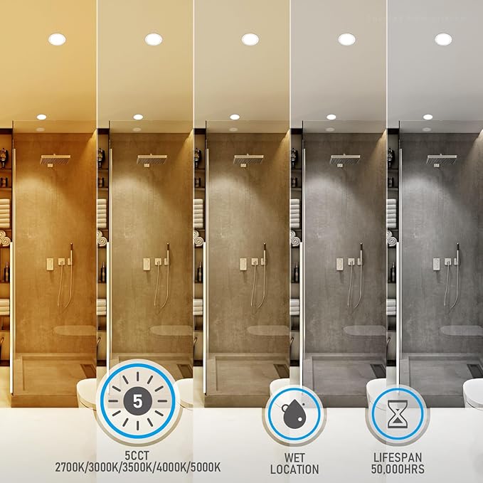 TORCHSTAR 12-Pack 6 Inch 5CCT LED Recessed Lighting, CRI 90, 2700K3000K3500K4000K5000K Selectable, Dimmable 1000lm Brightness Slim LED Downlight, ETL Listed