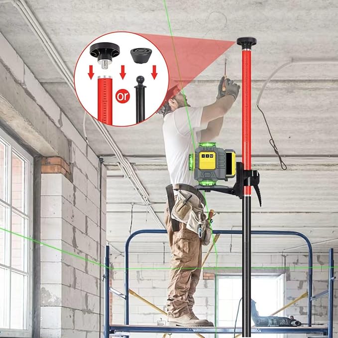 13.7 Ft./4.2M Professional Lasers Level Pole with Tripod, Adjustable Telescoping Pole for Leveling Tools, Multi-functional Fine-tuning Bracket with 1/4” and 5/8” Thread Adapters, Includes Carrying Bag