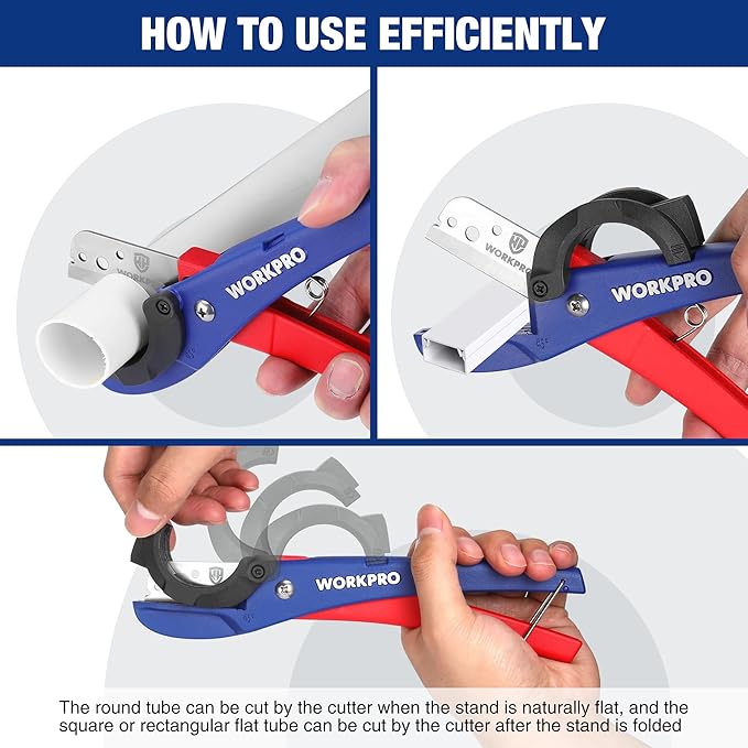 WORKPRO PEX Cutter, Hose Cutter with 1/8"-1-5/8" Cutting Capacity, specific angle(30°, 45°) for cutting rectangular cord cover, Tubing Cutter for PPR, PE, PP, Suitable for Home and Plumbing Repairs