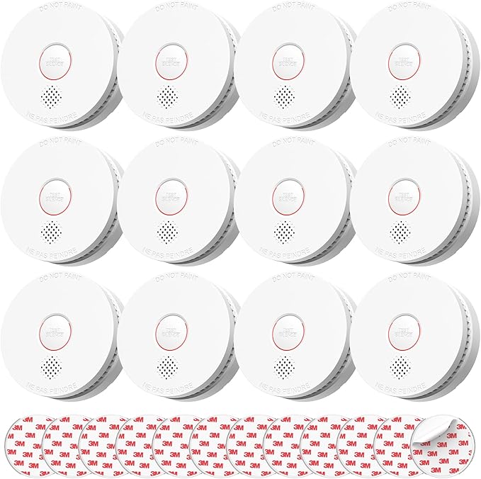 SITERLINK Smoke Detectors,UL217-9th Listed Smoke Alarms with Replaceable Battery,Photoelectric Sensor Smoke Detector with Test-Silence Button,Fire Detectors for Home,House,GS509A 12-Pack
