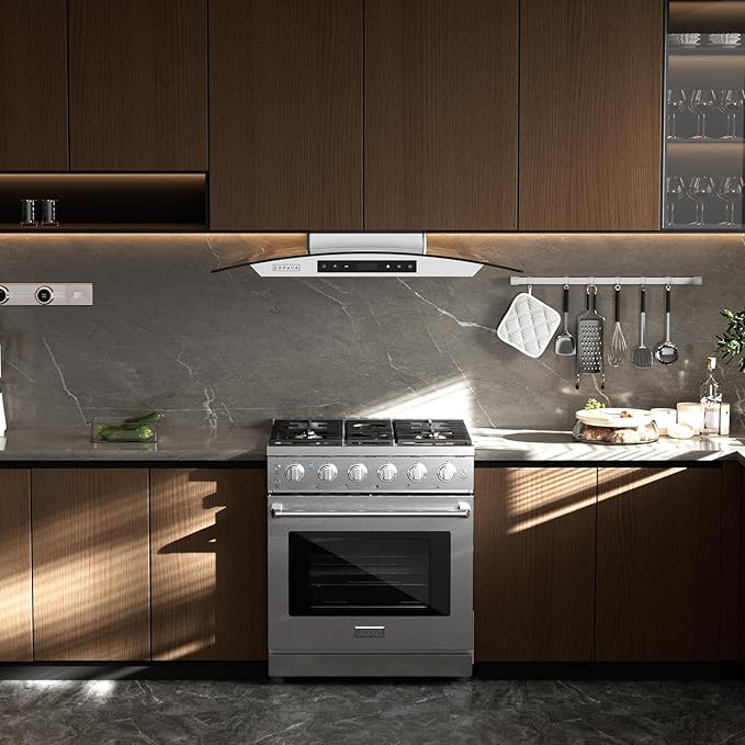 Empava 30 Inch Gas Range with True Convection, 4.55 Cu. Ft Oven, 18,000 BTU Power Burner for Searing, 5 Sealed Burners Cooktop, Convertible NG/LP, Stainless Steel, CSA Certified
