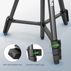 Huepar 60-Inch Lightweight Tripod Portable Adjustable Tripod for Laser Level with 3-Way Swivel Pan Head, 2 Bubble Levels, 1/4" and 5/8" Thread Mount for Varieties Tools, Only for Indoor Basic Work