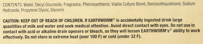 Earthworm Drain Cleaner - Clog Remover - Drain Opener/Deodorizer - Natural Enzymes, Safer for Families, Environmentally Responsible - 32 fl oz