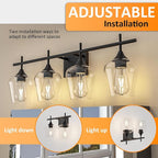 Vanity Bathroom Light, 4-Light Bathroom Light Fixtures Over Mirror, Black Vanity Lights for Bathroom with Clear Glass, Modern Wall Lamp for Cabinet Hallway, Bedroom