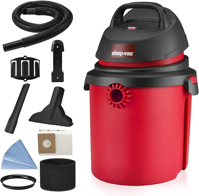 Shop-Vac 5890489 4 Gallon 4.0 Peak HP Wet/Dry Vacuum, 1.25 Inch Diameter x 4 Foot Hose, 6 Foot Cord, Ideal for Jobsite, Garage & Workshop