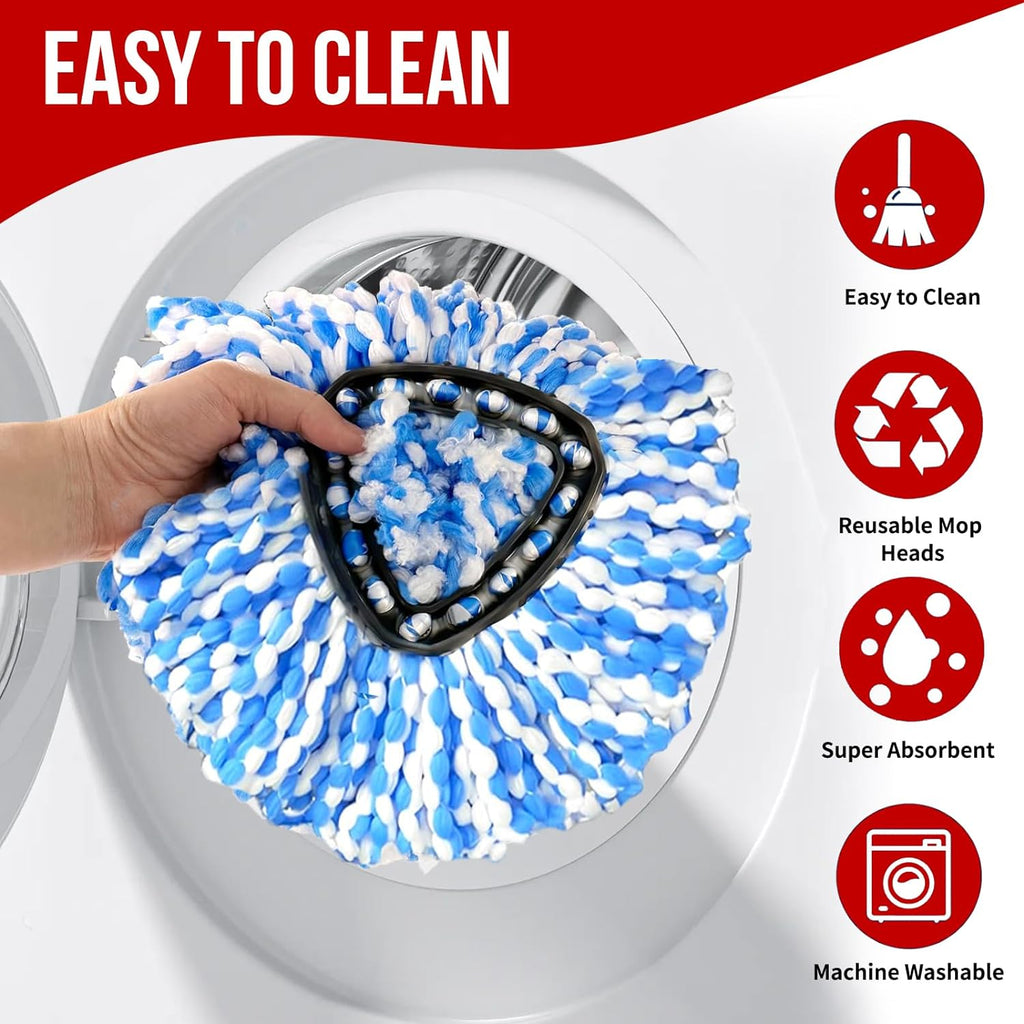 Spin Mop Head, Base, Handle Replacement for O-Ceda RinseClean 2 Tank System,4 Microfiber Mop Refills, 1 Base and 30-58in Handl Set Combo (Blue 2 Tank System)