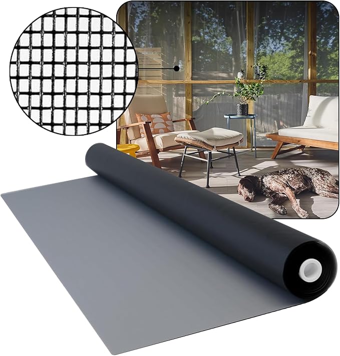 DOCA 84 in x 100 ft Window Screen Mesh - Window Screen Replacement, Fiberglass Mesh Roll for Window, Patio Screen, Porch Screen, or Door - Gray