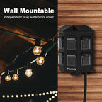 Outdoor Power Strip Timer Waterproof, Dusk to Dawn Light Sensor Countdown, 100FT Extension Cord, 6 Grounded Outlets for Halloween and Christmas Decorations, ETL Listed