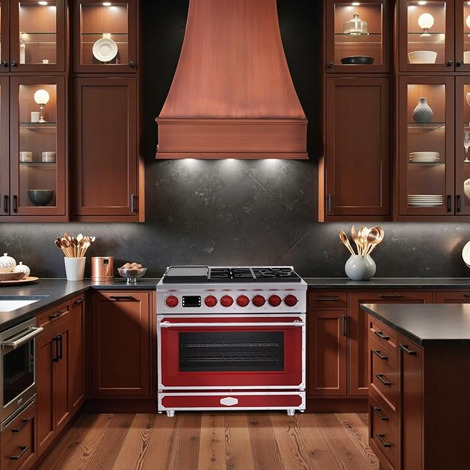 Akicon 36" Freestanding Gas Cooktop Oven Combo, Features 6 Sealed Burners, 5.2 Cu.ft Rapid Convection Oven, Convertible Fuel (NG/LP), Durable Cast Iron Grating (FRSFRSA1)