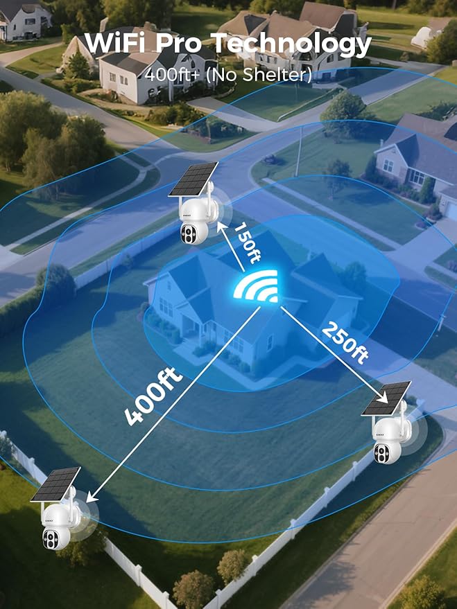 Solar Wireless Security Camera System, Home Security Camera System Outdoor, No Subscription, Solar Powered, 2.4G & 5G WiFi 4 Cam Kit, 4MP Color Night Vision, 360° Pan & Tilt, Two-Way Talk, IP66