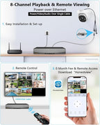 OOSSXX (4K HD & 130° Ultra Wide-Angle) 2-Way Audio 8MP Wired Dome, 8Pcs PoE IP Cameras for Home Security Outdoor Camera System, Pet Surveillance Video Indoor, Smart PIR Detection, DVR Kits