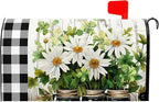Buffalo Plaid Daisy Mailbox Covers - Magnetic, Waterproof, Spring/Summer Floral Designs - Standard Size 21 x 18 Inch - Farmhouse Welcome Cover - Garden/Yard Decor
