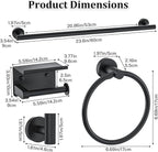 Matte Black Bathroom Hardware Accessories Set 5-Piece Towel Bar Set Includes 23.6in Towel Bar Toilet Paper Holder with Shelf,Towel Holder Set for Bathroom Stainless Steel Wall-Mounted