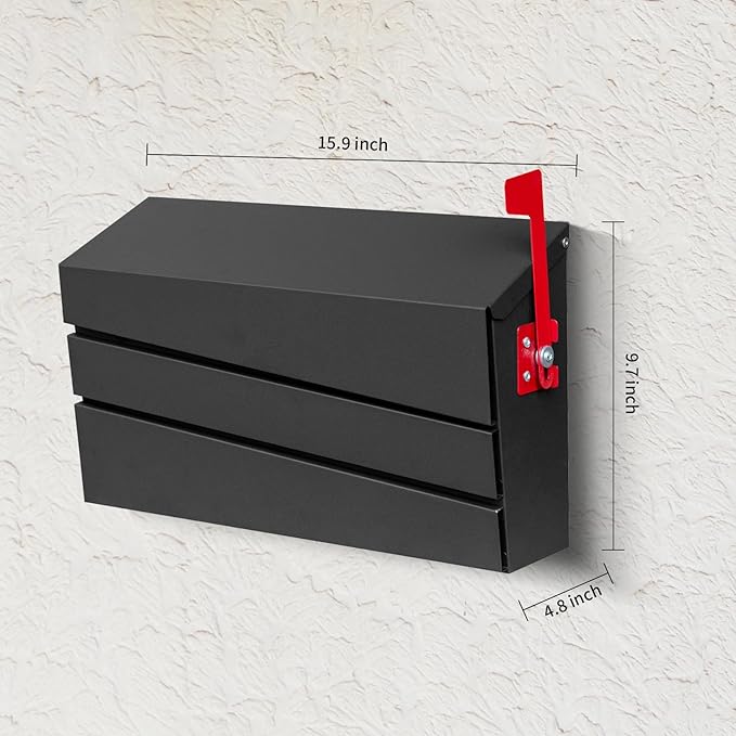 Wall-Mount Mailbox, Morden Mailbox for House, Rust Resistant Metal Post Box, Galvanized Steel Outside Mailboxes with Flag (No Keys Locking)