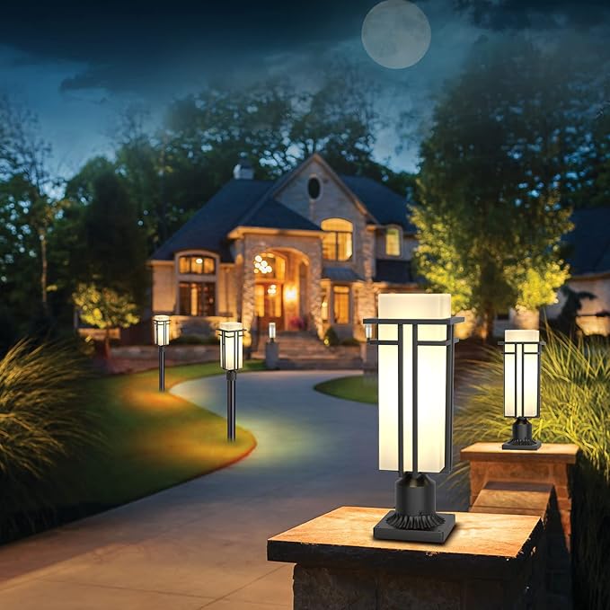 Outdoor Post Light Fixture - Aluminum Lamp Posts Outdoor Lighting, Outdoor Lightpost Lantern with 3-Inch Pier Mount Base Outside Pole Lighting for Porch Garnden (17.3''H, 1 pc)