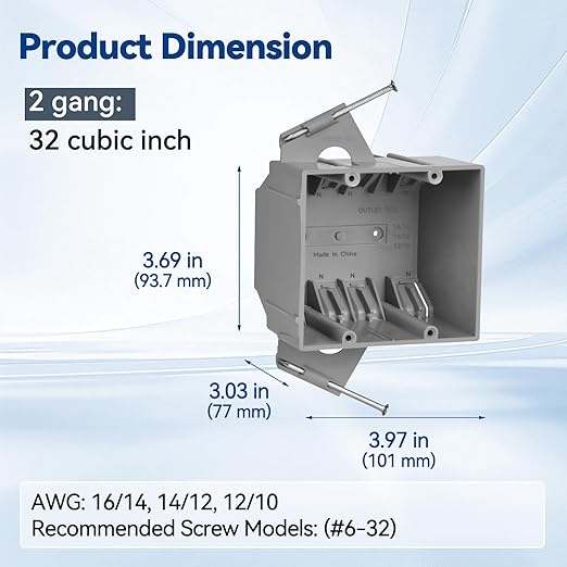 2-Gang PVC New Work Outlet Box, Electrical Outlet Box for New Construction, 32 Cubic Inch, UL Listed, 48 Pack
