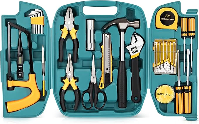 27pcs General Household Tool Kit Set, Home Repair and Mechanics Hand Tool Kit with Storage Case Ideal for Men and Women in Garage, Office, or College Dorm
